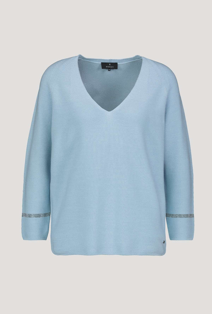 Monari 406083 Sky Blue V Neck Pullover front