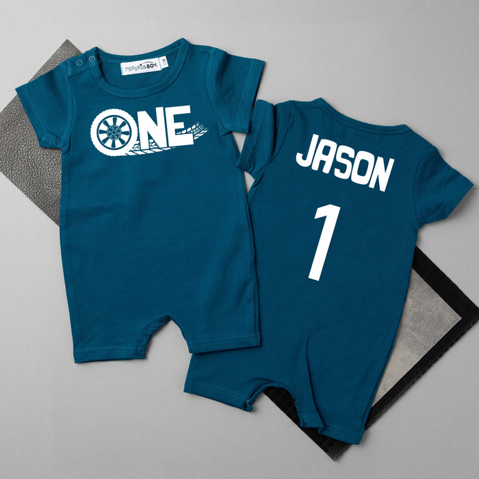 "ONE Tire Tracks" Racecar Themed 1st Birthday Slim Fit Shorts