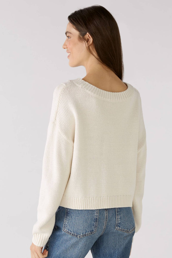 Oui 78276 Pristine Cream Wide Neck Jumper - Dotique Chesterfield