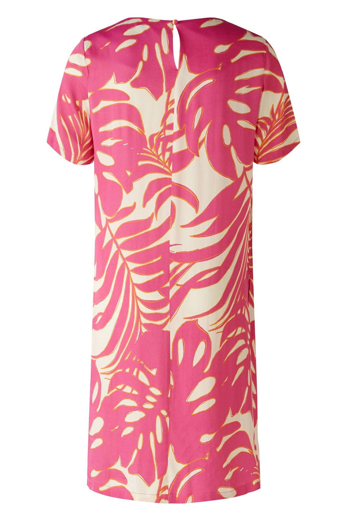 Oui 86713 Pink White Tropical Leaf Print Dress - Dotique