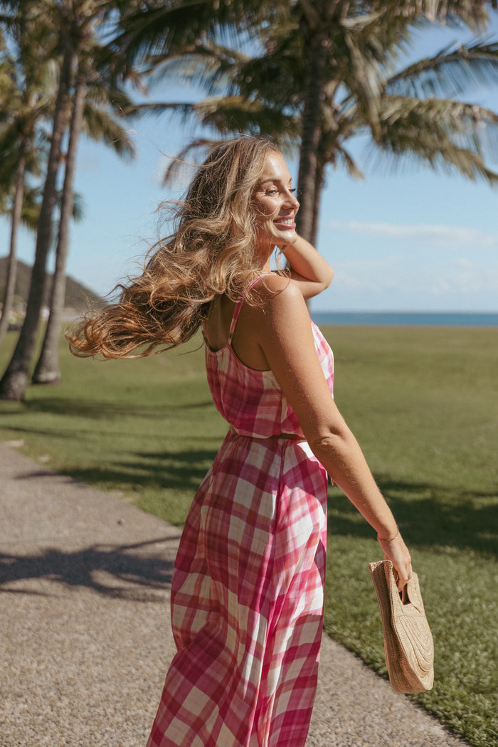 Petal and Pup USA DRESSES Perle Maxi Dress - Pink Check (Hold for Rack)