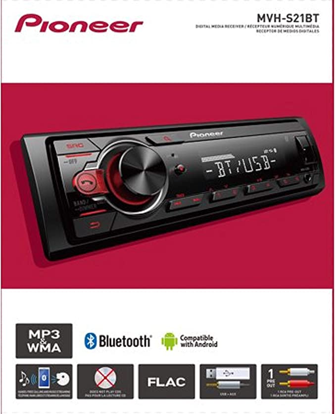 Pioneer MVH-S21BT Stereo Single DIN Bluetooth In-Dash USB MP3