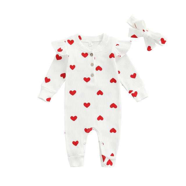 POLKA HEART Ribbed Jumpsuit with Headband