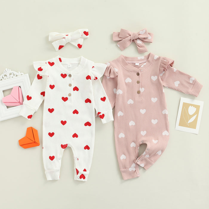 POLKA HEART Ribbed Jumpsuit with Headband