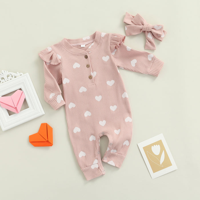 POLKA HEART Ribbed Jumpsuit with Headband