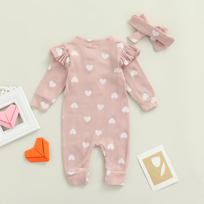 POLKA HEART Ribbed Jumpsuit with Headband