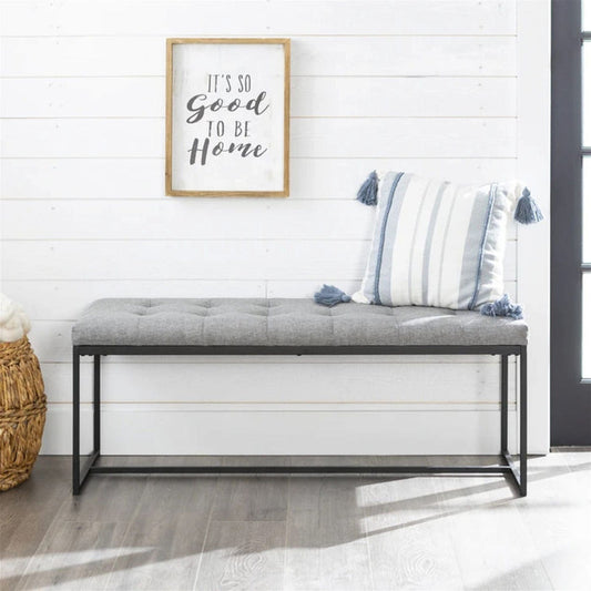 Relax Bench Seat in Grey Fabric with Black Metal Frame by Woodstock™ -Home Living Store - -