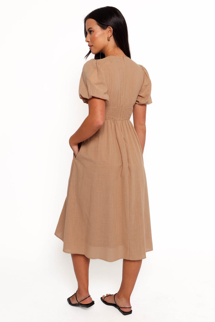 Petal and Pup USA DRESSES Ronnie Short Sleeve Midi Dress - Tan (Hold for Rack)