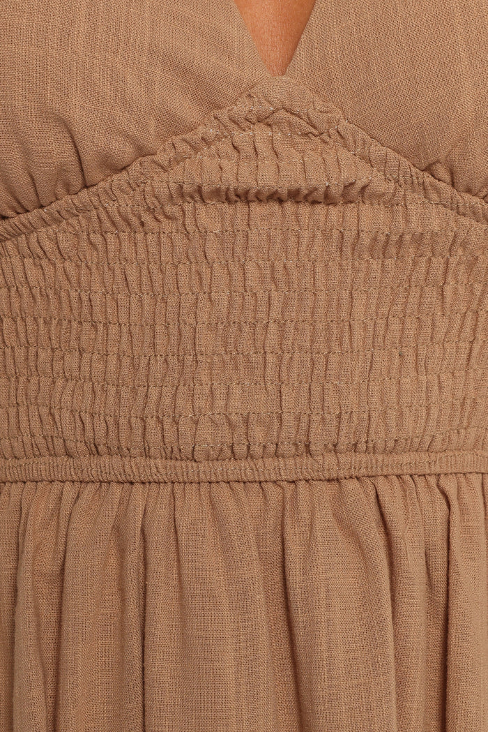 Petal and Pup USA DRESSES Ronnie Short Sleeve Midi Dress - Tan (Hold for Rack)