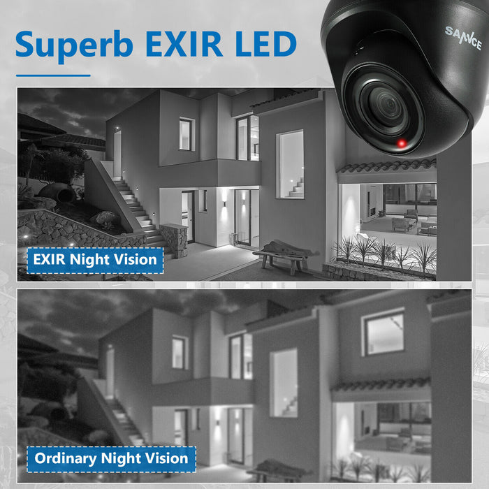 SANNCE 1080P Video Wired Security 2 Camera System, 4CH 5in1 DVR Home Night Outdoor