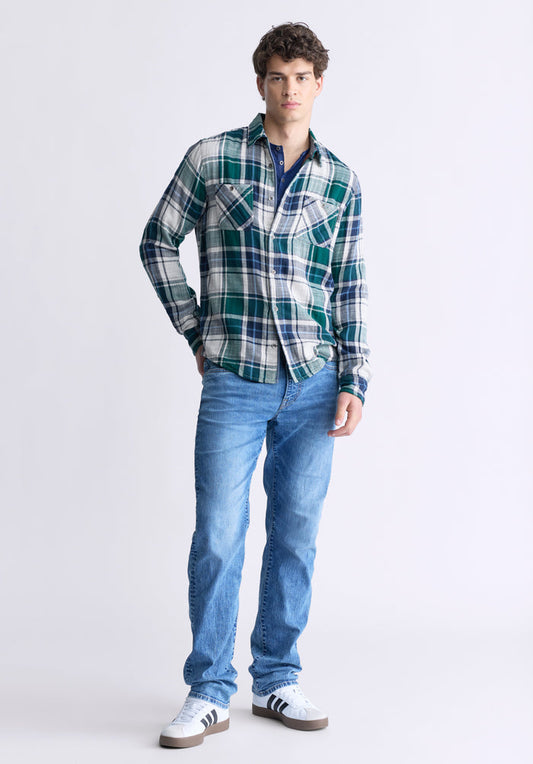 Buffalo Men Shirts Green Woven Woven Long Sleeve Long-Sleeve Silhouette Lightweight Woven Feel