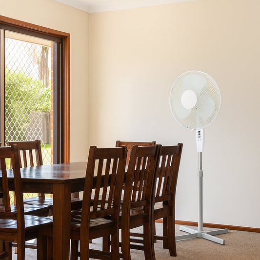 Sheffield 40cm Pedestal Fan – White | Adjustable Height + Carry Handle