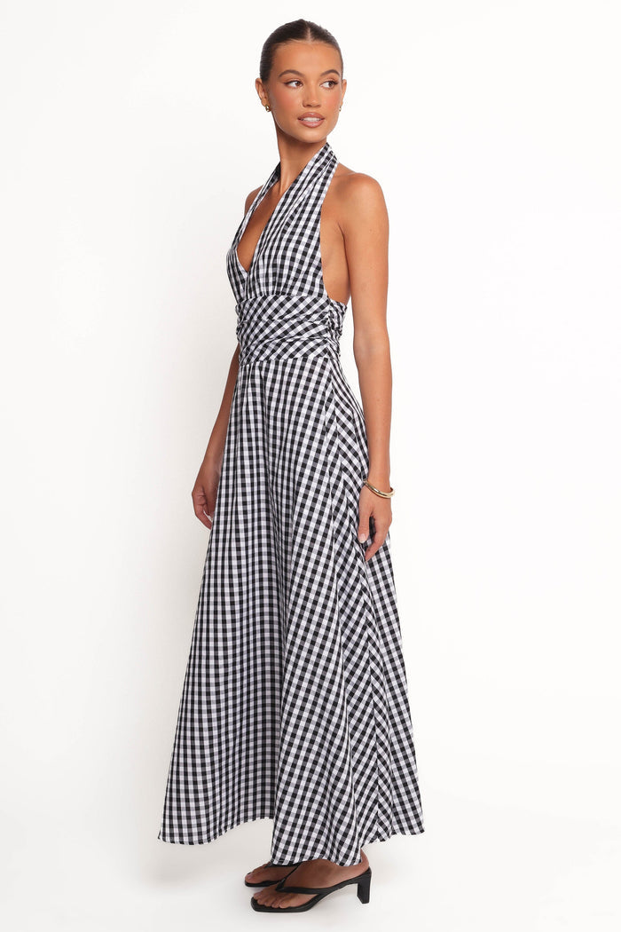 Petal and Pup USA DRESSES Solene Maxi Halterneck Dress - Black/White
