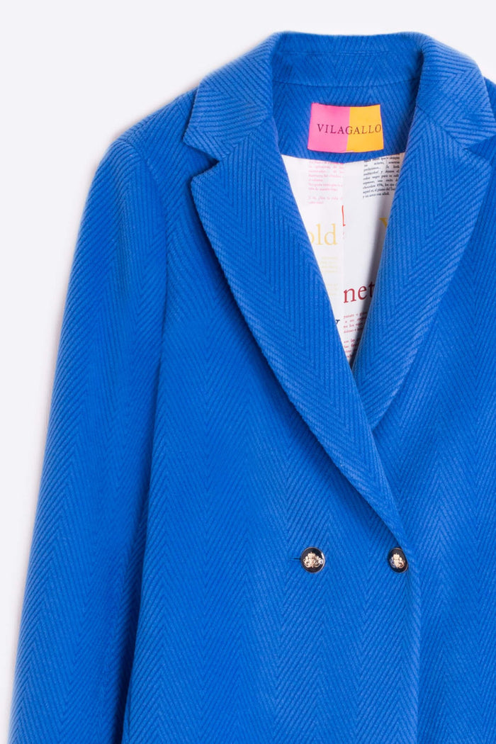 Vilagallo 30663 Royal Blue Double Breasted Chevron Coat - Dotique